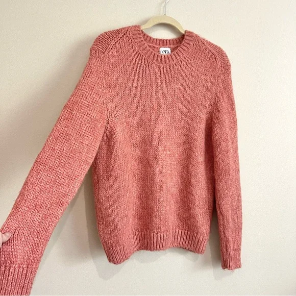 Zara Man Coral Ribbed Knit Pullover Sweater Size Medium - Picture 2 of 9